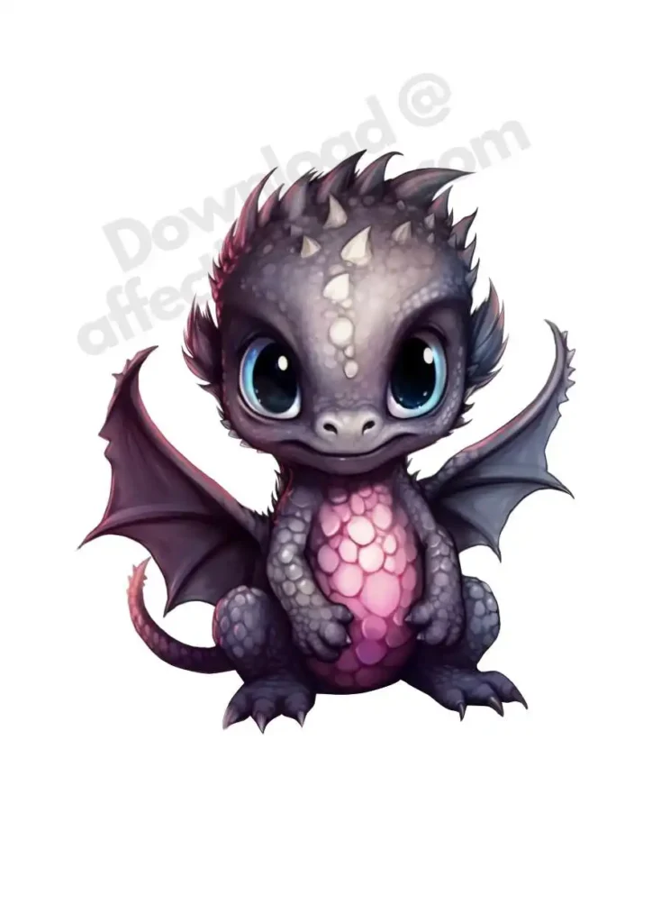 Free Dragon Cliparts – Free Printable Fantasy-Themed Dragons for KidsFree Dragon Clipart's 14 A majestic free dragon clipart of a black dragon with bat-like wings, standing proudly with an intense gaze. Ideal for dark fantasy illustrations. ©affectiontag.com