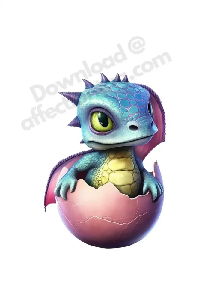 Free Dragon Cliparts – Free Printable Fantasy-Themed Dragons for KidsFree Dragon Clipart's 13 A free dragon clipart of a baby dragon hatching from a cracked purple egg, showcasing its detailed scales and expressive eyes. ©affectiontag.com