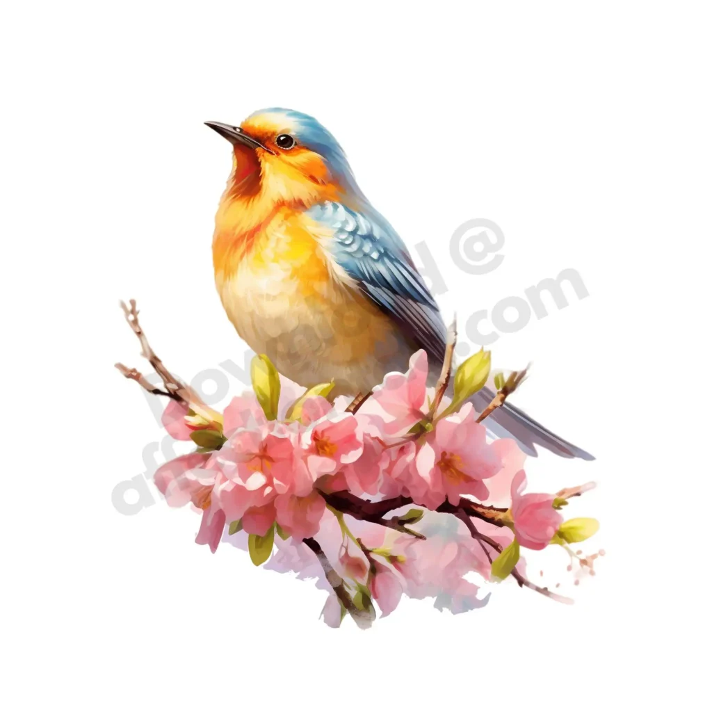 Birds Clipart: Free High-Quality Images for Download 19 Free Birds clipart showcasing a blue and orange sky warbler resting on a cherry blossom branch, exuding natural beauty. ©affectiontag.com