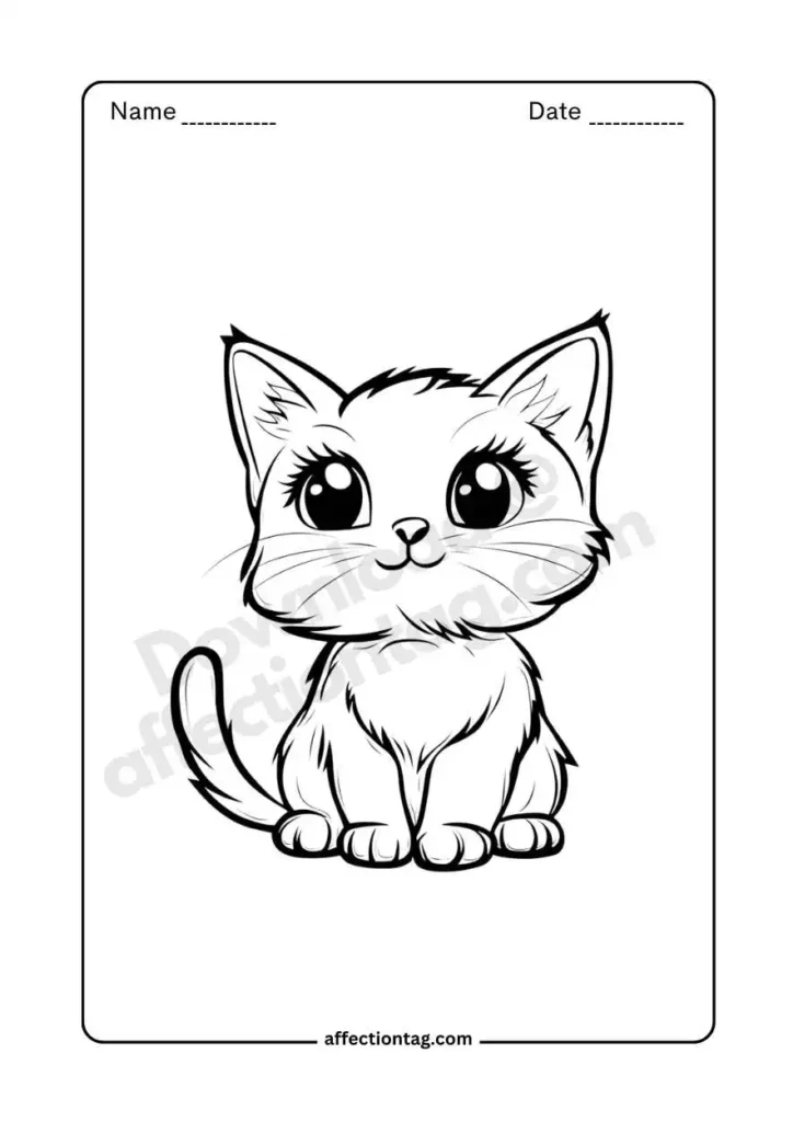  A beautifully drawn kitten with detailed fur, ideal for free coloring pages of cat. ©affectiontag.com