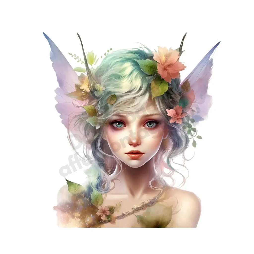 Free Fairy Cliparts to Download and Print – Whimsical Fantasy Art for All Ages 15 A vibrant fairy with floral hair accessories, gentle curls, and delicate wings. Free Beautiful Fairy Clipart ©affectiontag.com