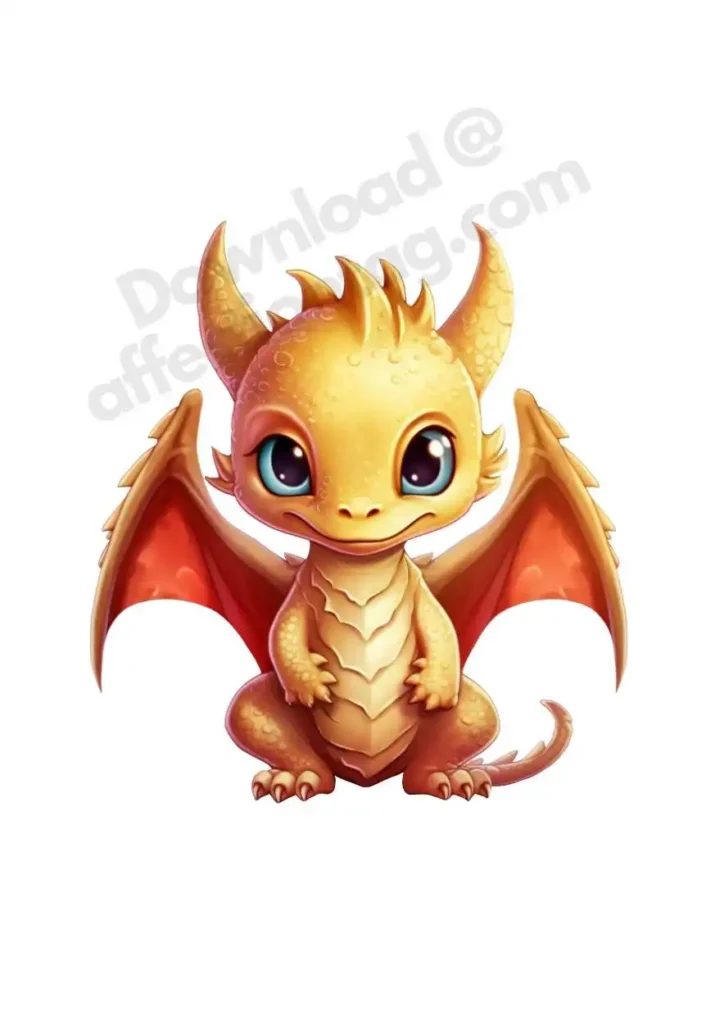 Free Dragon Cliparts – Free Printable Fantasy-Themed Dragons for KidsFree Dragon Clipart's 19 – A regal free dragon clipart featuring a golden dragon with large, bat-like wings, standing in a noble stance. Perfect for fantasy-themed graphics. ©affectiontag.com