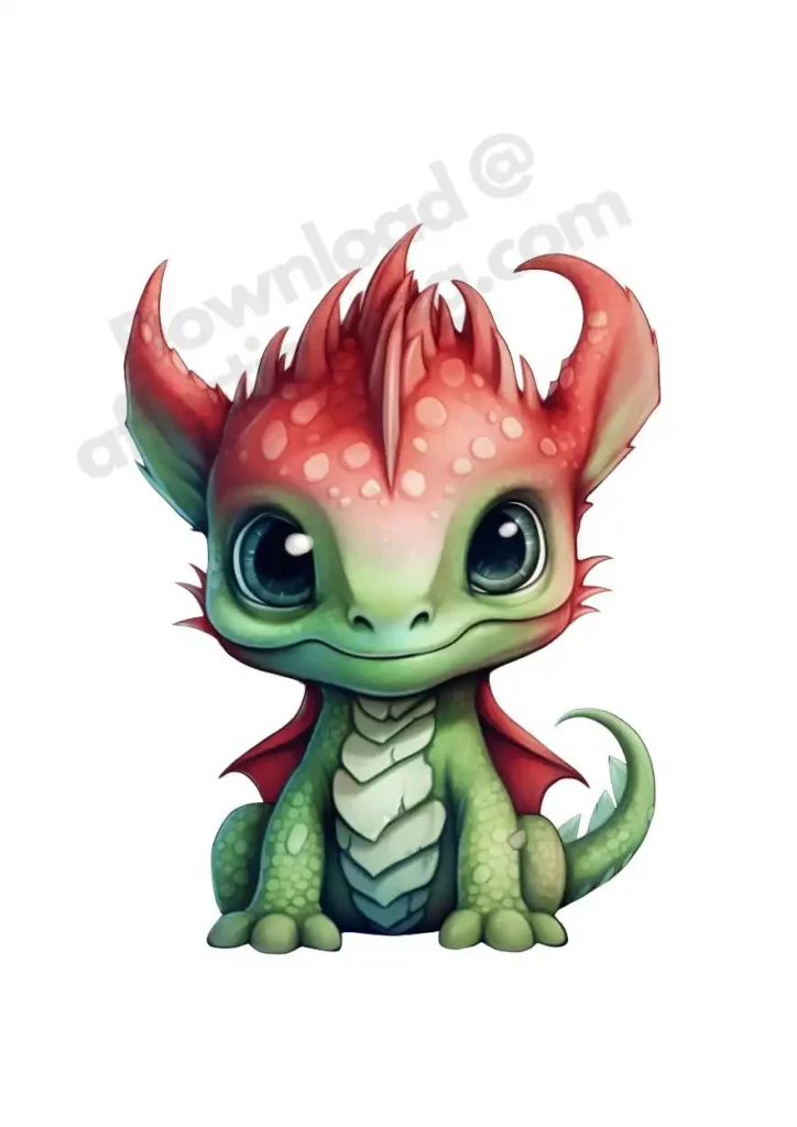 Free Dragon Cliparts – Free Printable Fantasy-Themed Dragons for KidsFree Dragon Clipart's 17 A dragon with green scales and red spikes, sitting with a friendly and inquisitive look. Free Dragon Clipart's ©affectiontag.com