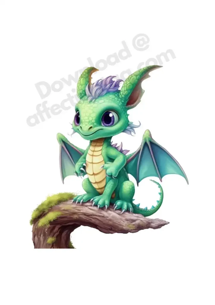 Free Dragon Cliparts – Free Printable Fantasy-Themed Dragons for KidsFree Dragon Clipart's 4 A winged dragon perched on a moss-covered branch, blending into its forest surroundings. Free Dragon Clipart's ©affectiontag.com