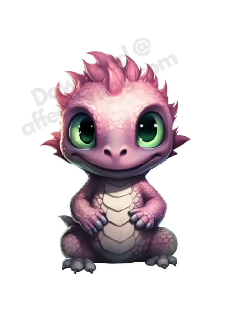 Free Dragon Cliparts – Free Printable Fantasy-Themed Dragons for KidsFree Dragon Clipart's 10 A pink-scaled dragon with a spiky mane, looking adorable with its large green eyes. Free Dragon Clipart's ©affectiontag.com