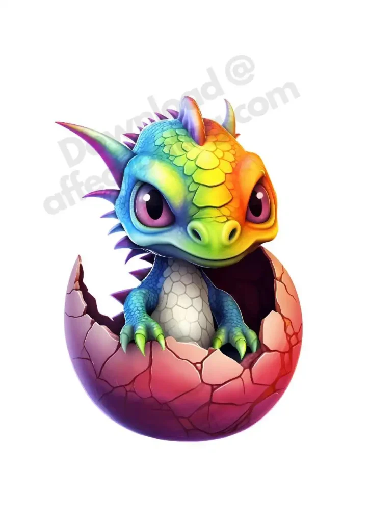 Free Dragon Cliparts – Free Printable Fantasy-Themed Dragons for KidsFree Dragon Clipart's 8 A bright and vivid free dragon clipart showing a baby dragon with rainbow scales breaking out of its eggshell. A great choice for playful designs. ©affectiontag.com
