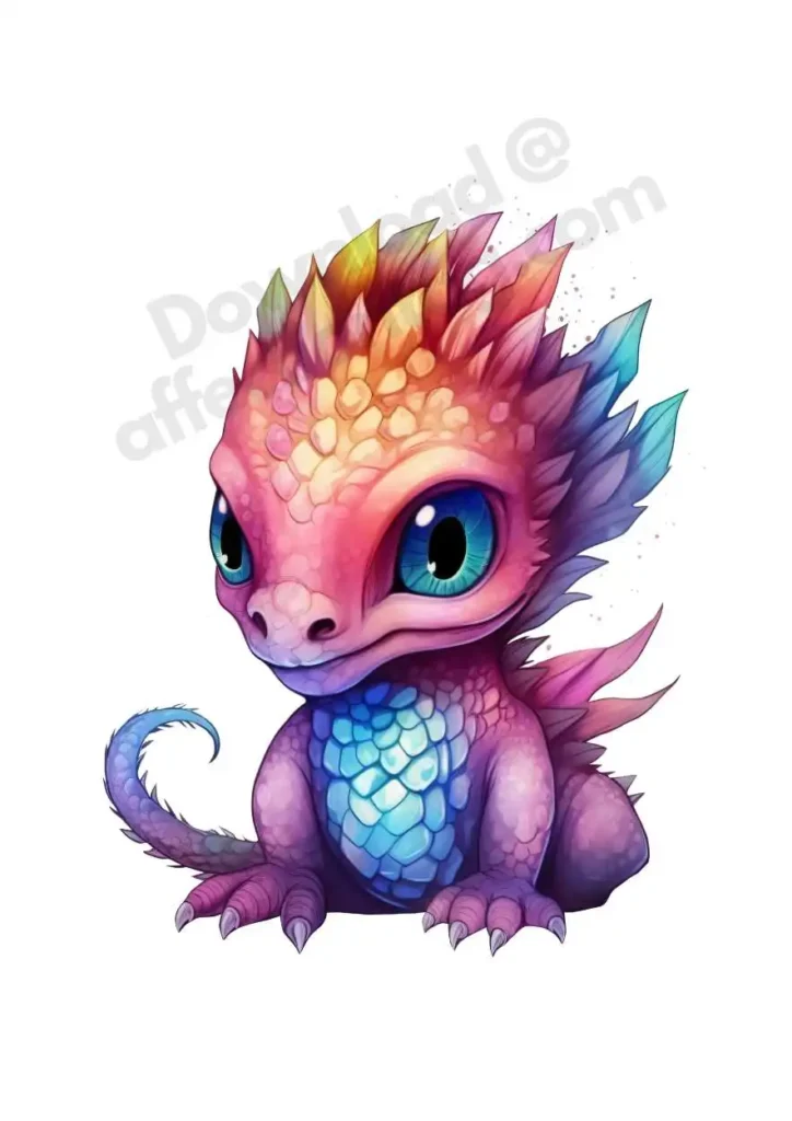 Free Dragon Cliparts – Free Printable Fantasy-Themed Dragons for KidsFree Dragon Clipart's 7 A vibrant dragon with multicolored spikes and sparkling blue eyes, full of life. Free Dragon Clipart's ©affectiontag.com