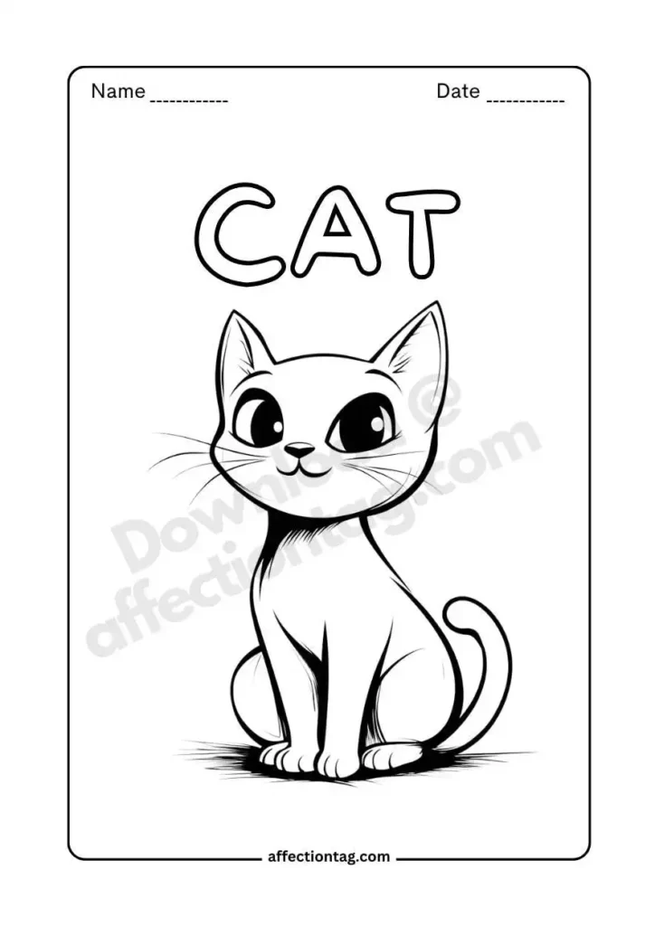  A minimal-style smiling kitten with whiskers, fun for free coloring pages of cat. ©affectiontag.com