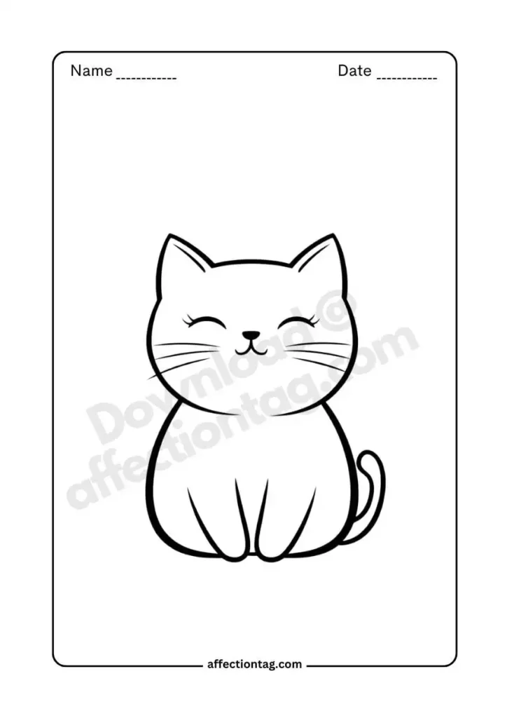 A minimal-style smiling kitten with whiskers, fun for free coloring pages of cat. ©affectiontag.com