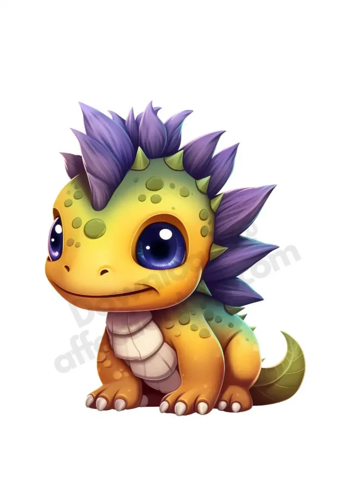 Baby Dinosaurs Clipart – Free PNG Downloads for Cards, Crafts, & Classroom Fun 8 A small yellow dinosaur with vibrant purple spikes, looking adorable. Free 3D Dinosaur Clipart's ©affectiontag.com