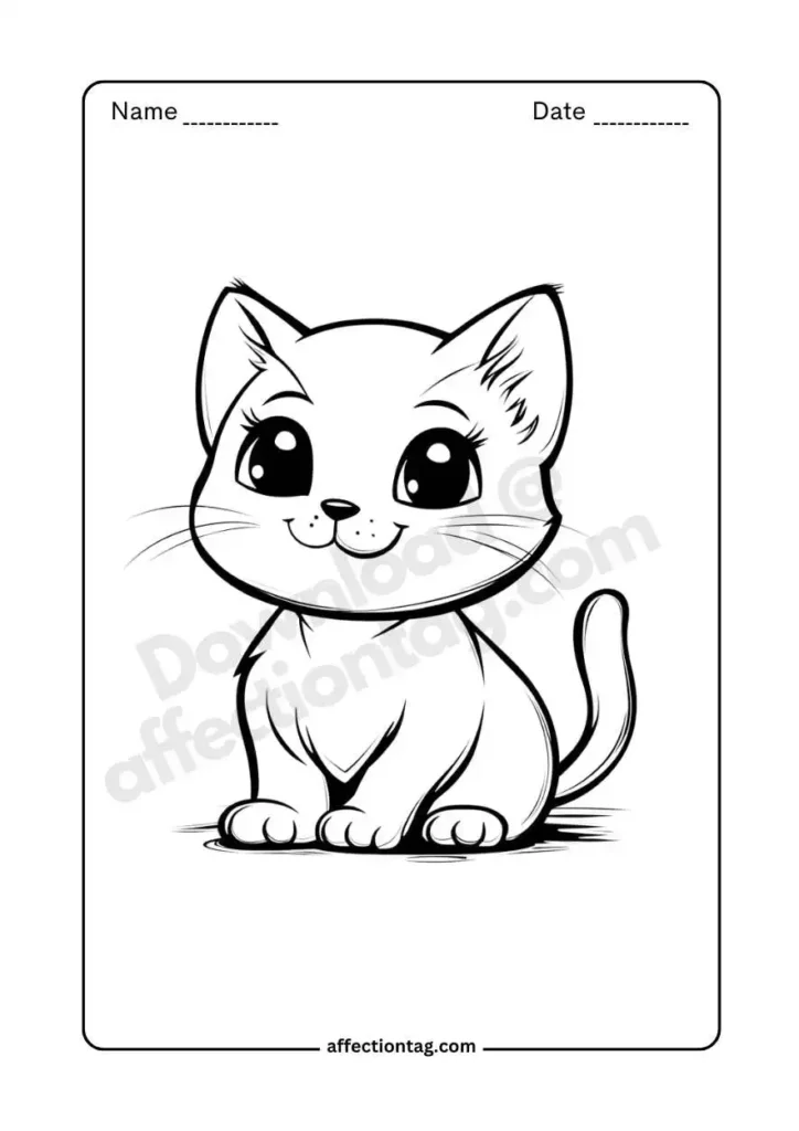  A minimal-style smiling kitten with whiskers, fun for free coloring pages of cat. ©affectiontag.com