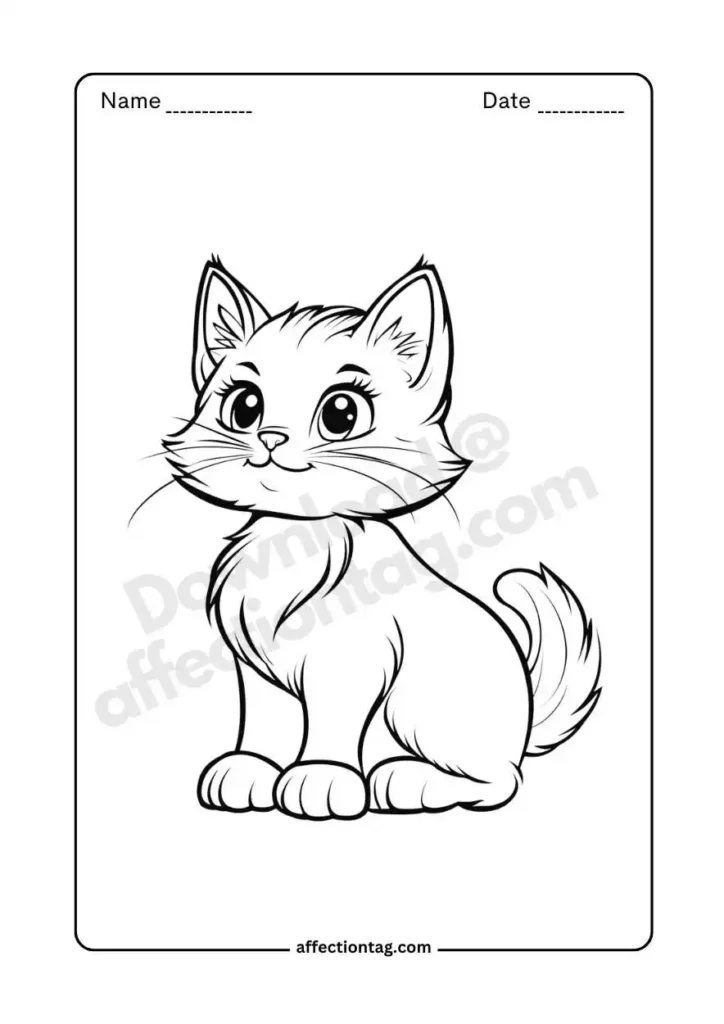 A little kitten with a bright, cheerful smile, featured in free coloring pages of cat. ©affectiontag.com