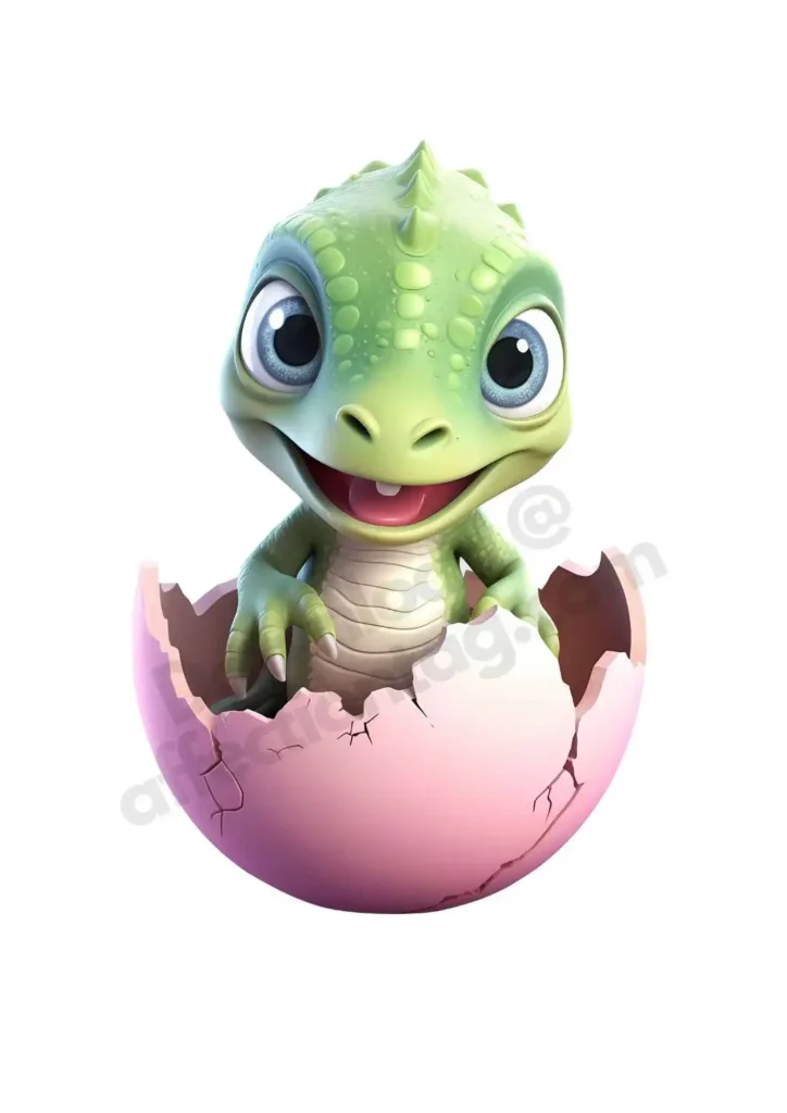 Baby Dinosaurs Clipart – Free PNG Downloads for Cards, Crafts, & Classroom Fun 19 Free 3D Dinosaur Clipart's of an adorable green baby dinosaur hatching from a pink eggshell, smiling joyfully. Ideal for kids' designs. ©affectiontag.com