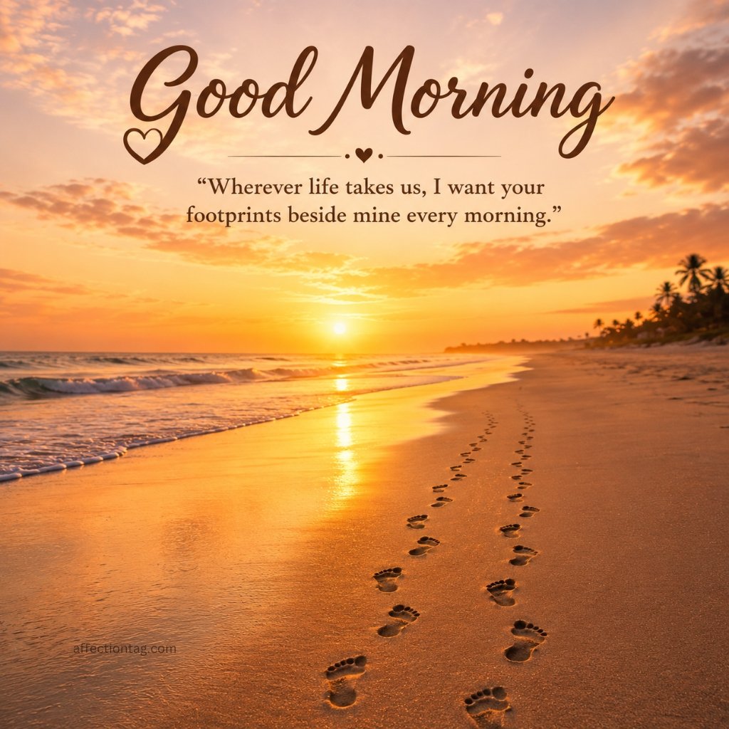 good morning beach footprints sunrise