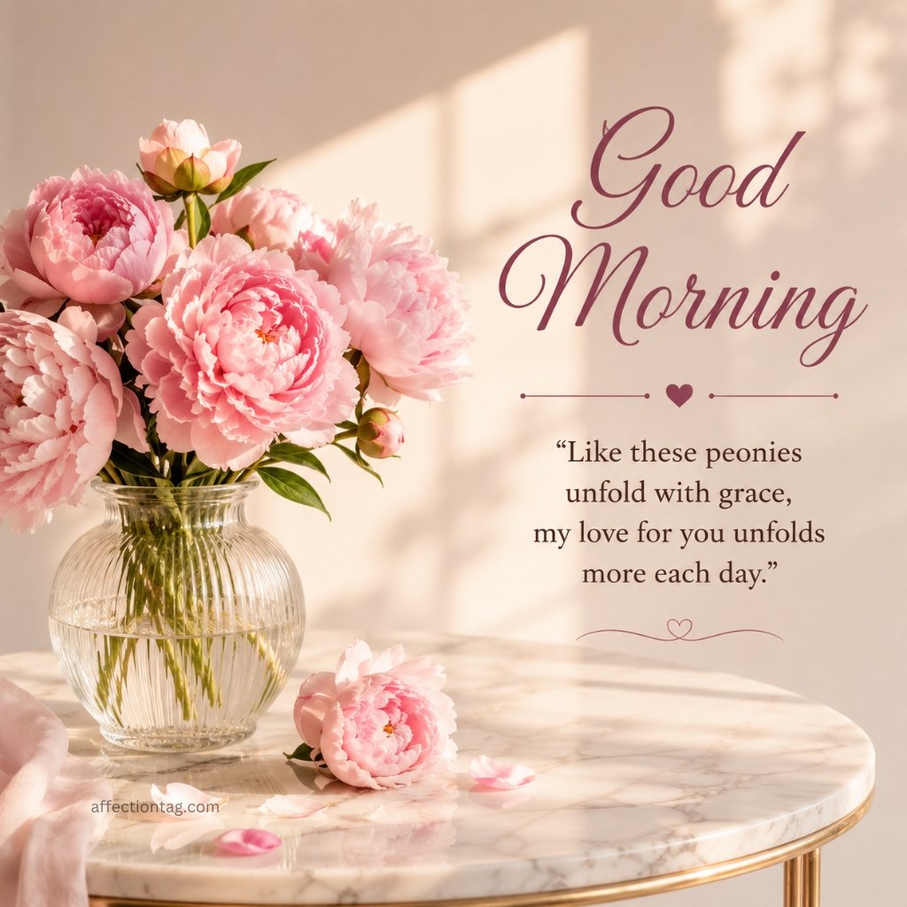 good morning pink peonies vase